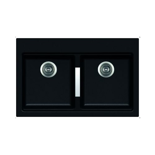 Ikon IK2844B 860mm x 500mm Black Double Sink